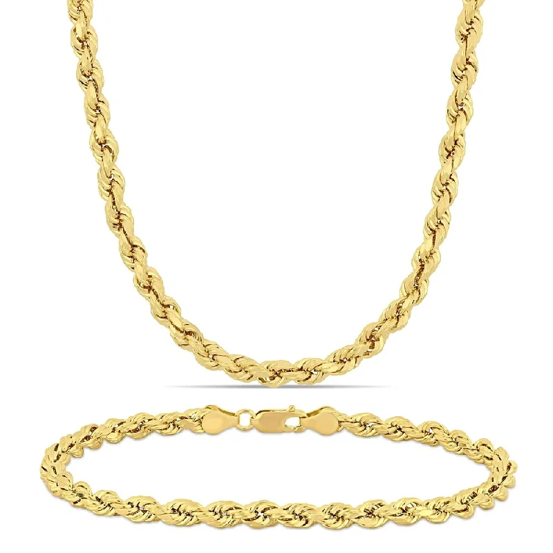 Miadora 10k Yellow Gold Rope Chain Necklace and Bracelet Set (5 MM)