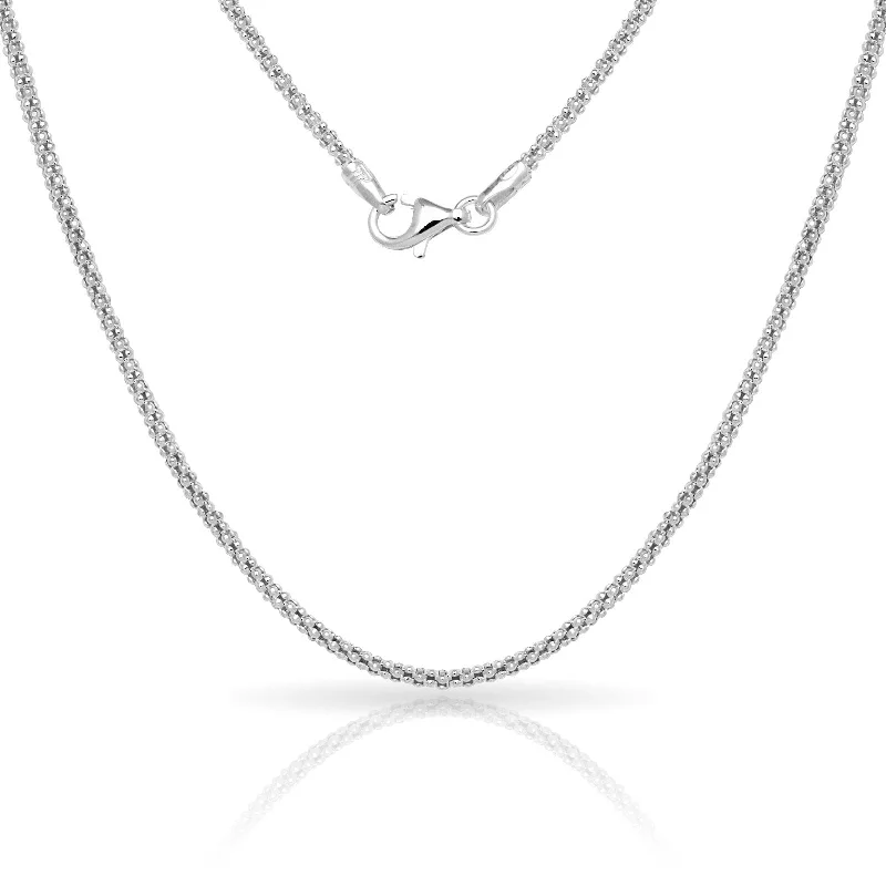 Sterling Silver Italian 2mm Popcorn Chain Necklace (16'-30") - White