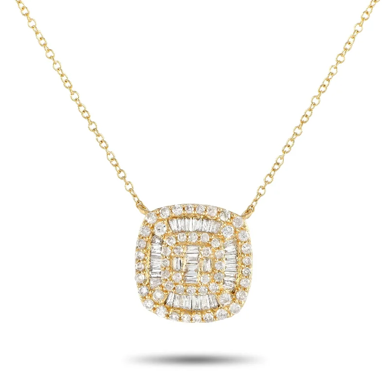 Yellow Gold 0.50ct Diamond Cluster Cushion Necklace PN14750 Length 15.5 Inch