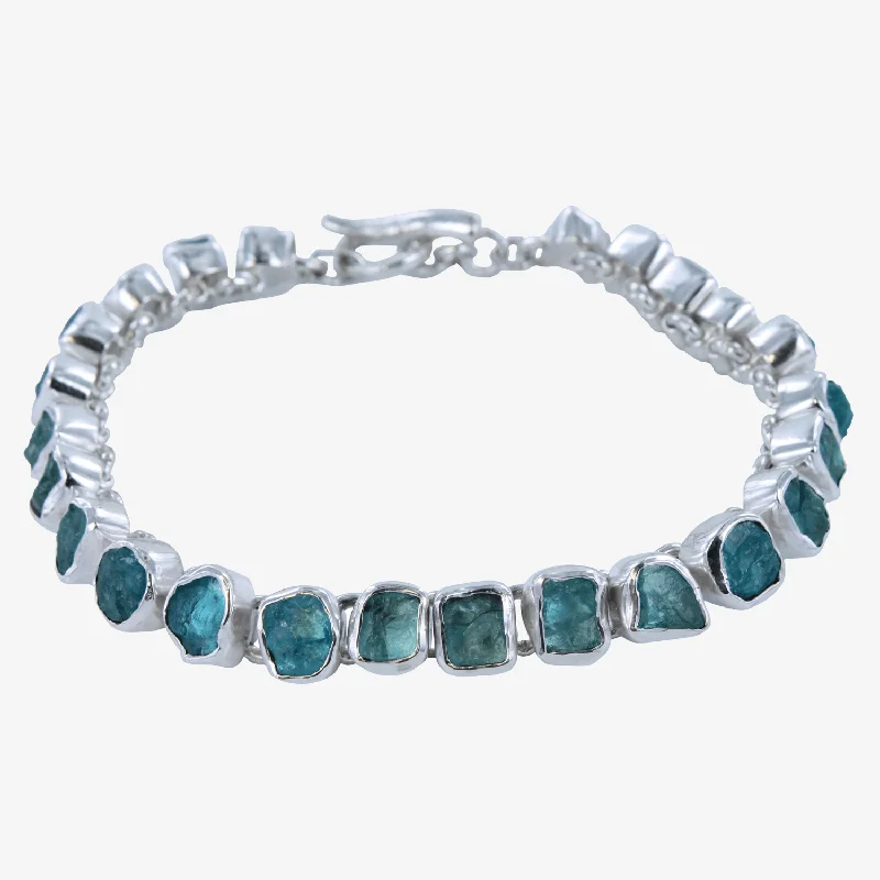 Bead charm bangles-Sterling Silver Rough Apatite Stone Bracelet