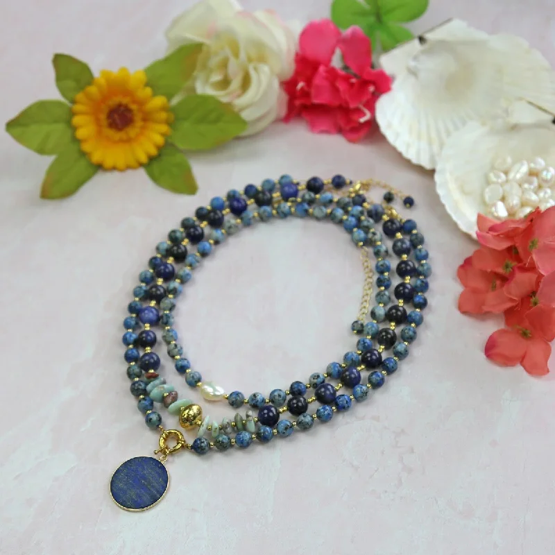 Blue Jasper and Lapis Lazuli Pendant Set of Three Necklaces.