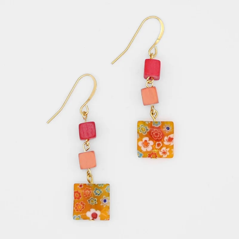 Pink gold earrings-Peach Floral Drop Earring