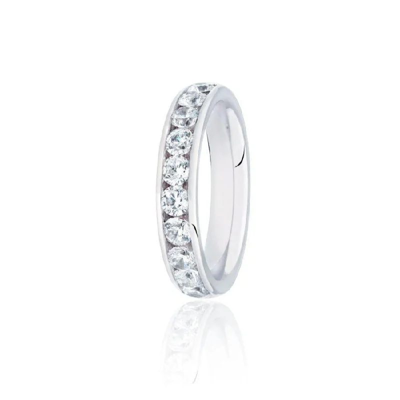 Gothic charm engagement rings-1.00ct Channel Set Round Brilliant Cut Diamond Platinum Half Eternity Ring