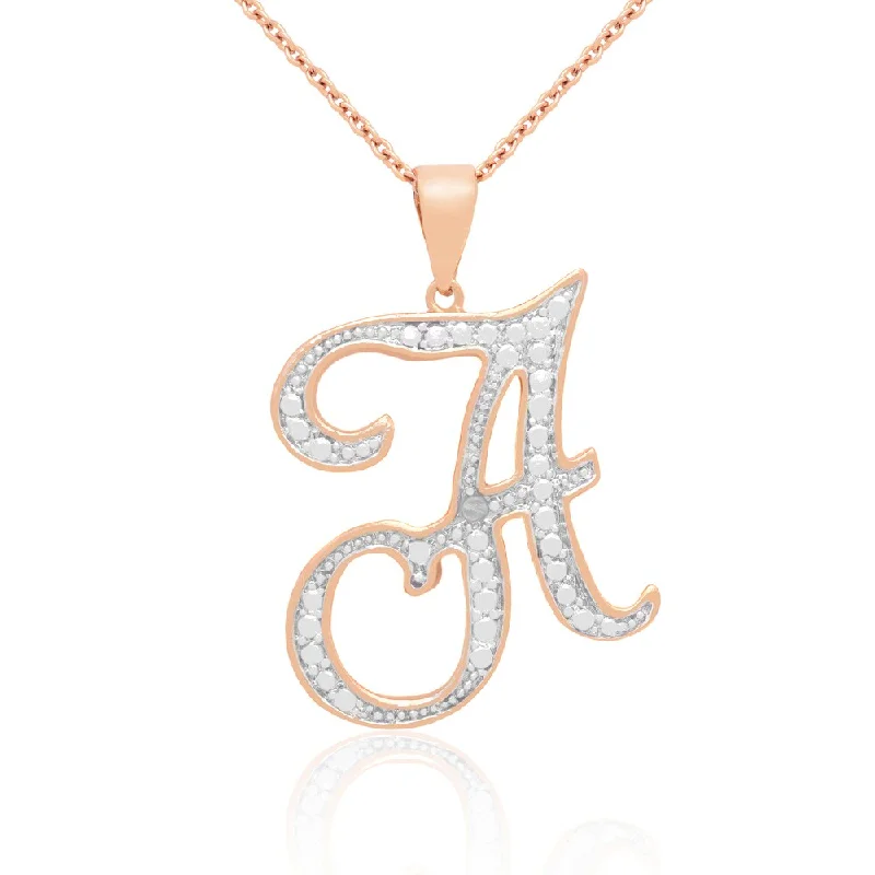 Finesque Rose Gold Overlay Diamond Accent A to Z Option Initial Necklace