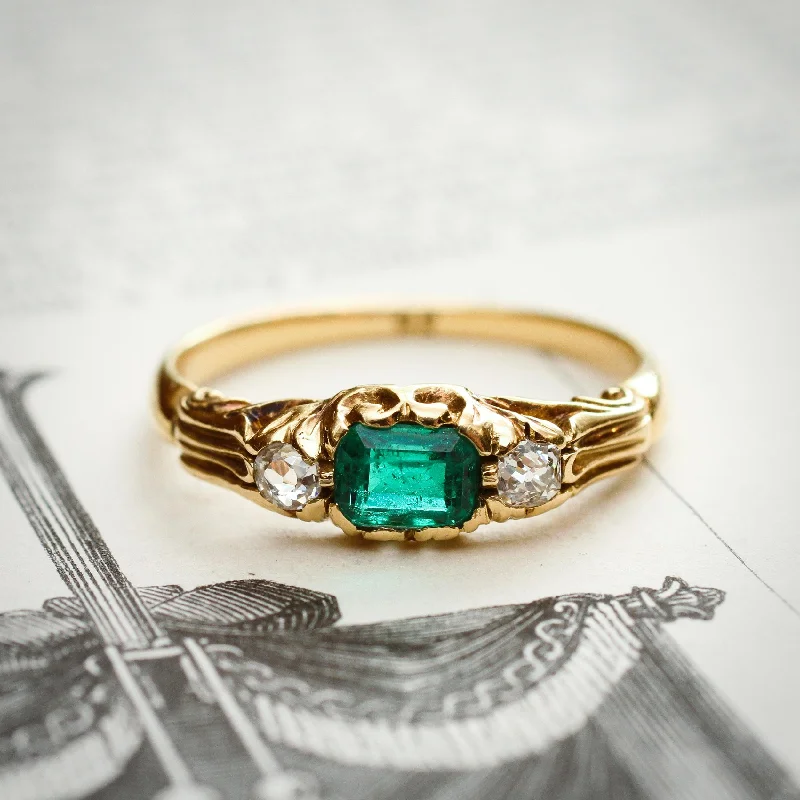 Bold geometric rings-Perfect Darling Victorian Emerald & Diamond Ring