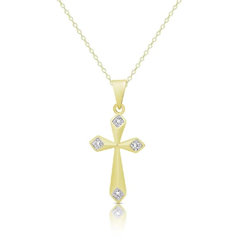 Finesque Gold Overlay Diamond Accent Cross Design Necklace (I-J, I2-I3)