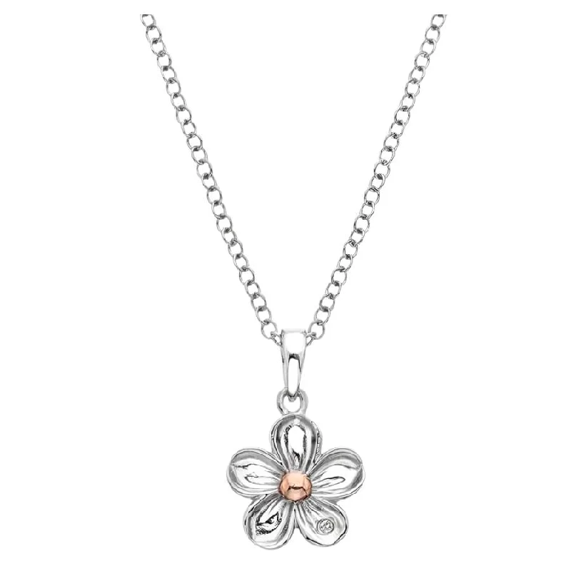 Classic diamond engagement rings-Silver and Rose Gold Plated Diamond Set Forget Me Not Pendant on a 16-18' Silver Chain