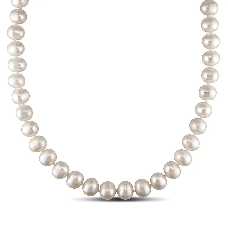 Miadora 14k White Gold White Cultured Freshwater Pearl Necklace (10-11 mm)