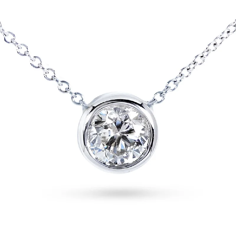 Annello by Kobelli 14k Gold 1ct Moissanite (GH) Round Bezel Solitaire Necklace