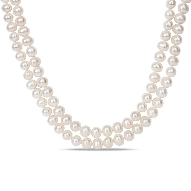 Miadora Sterling Silver 2-strand 9-10mm Cultured Freshwater Pearl Necklace (17-22 inches)