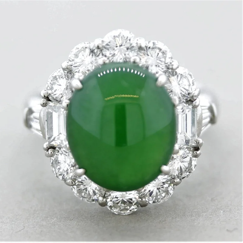 Peace design rings-Fine Jadeite Jade Diamond Platinum Ring, GIA Certified