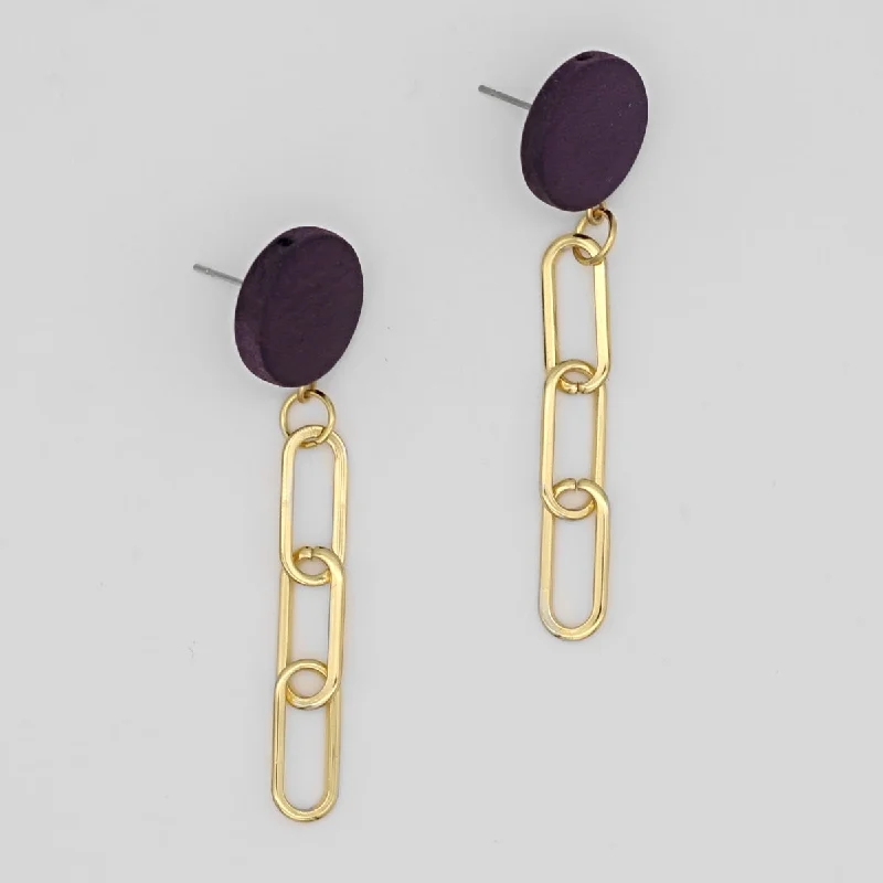 Curved gem earrings-Purple Link Dangle Earring