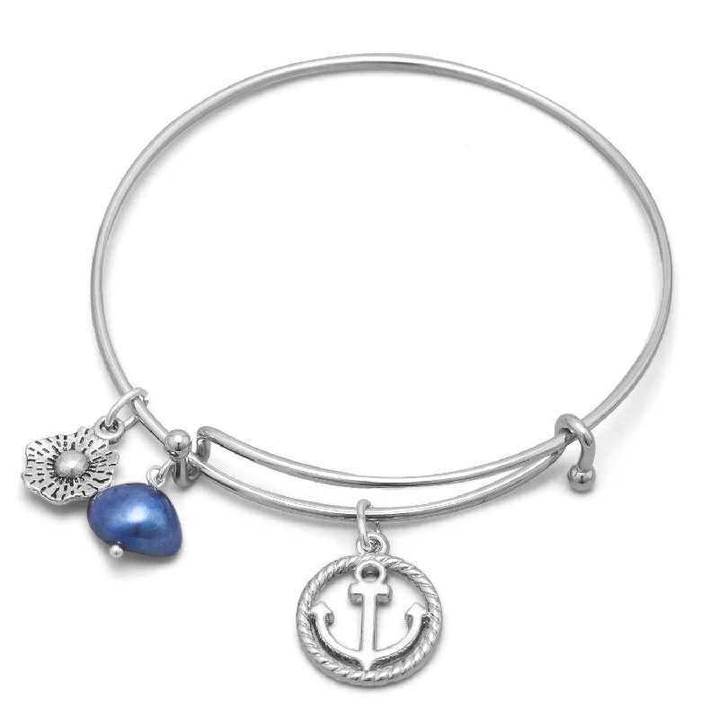 Heavy gem bangles-Expandable Anchor Charm Fashion Bangle Bracelet