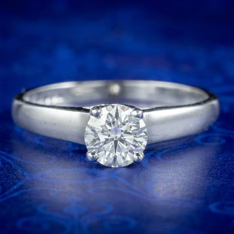 Wide band rings-Vintage Diamond Solitaire Engagement Ring 0.75ct Diamond