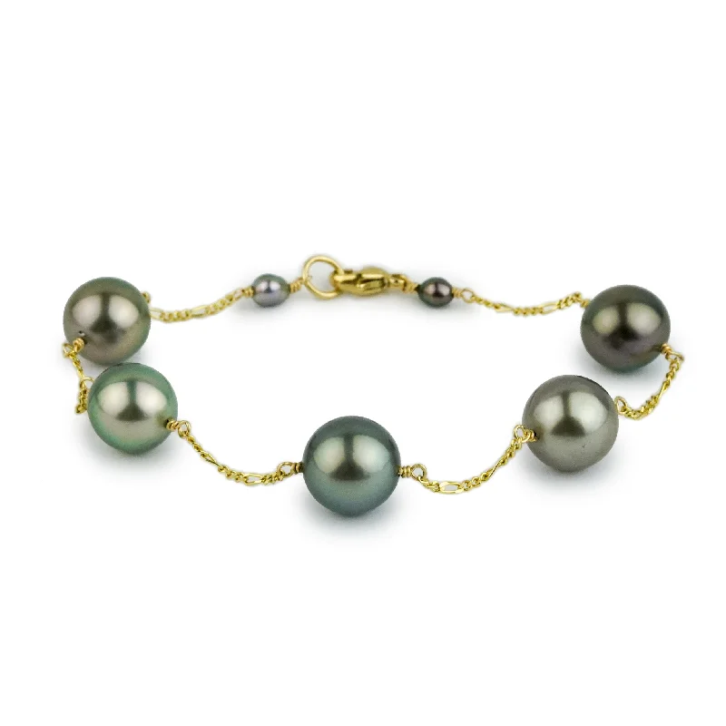 Fox motif bangles-Dark Pink-Green Tahitian Pearl Tin Cup Bracelet on 14K Gold