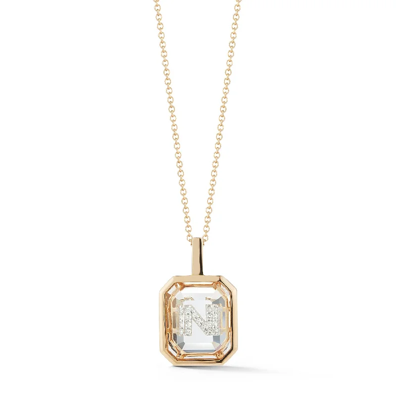 14kt Gold Frame Crystal Quartz Secret Diamond Initial necklace