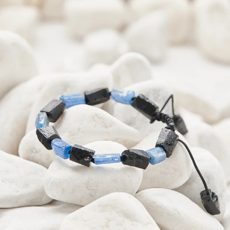 Joy charm bangles-Blue Kyanite and Black Tourmaline Stone Bracelet