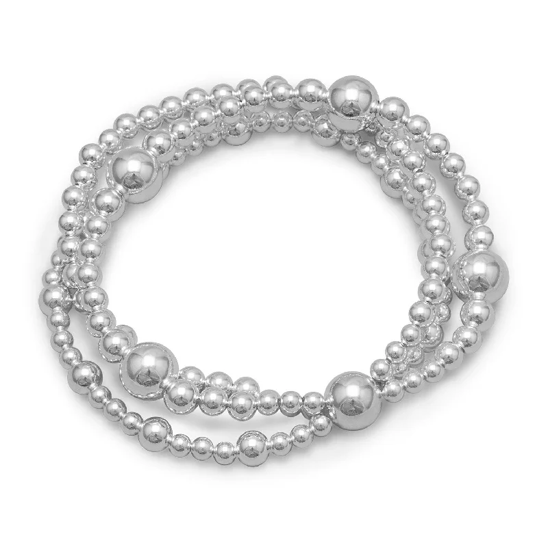 Alloy weave bangles-8" Triple Strand Silver Bead Bracelet