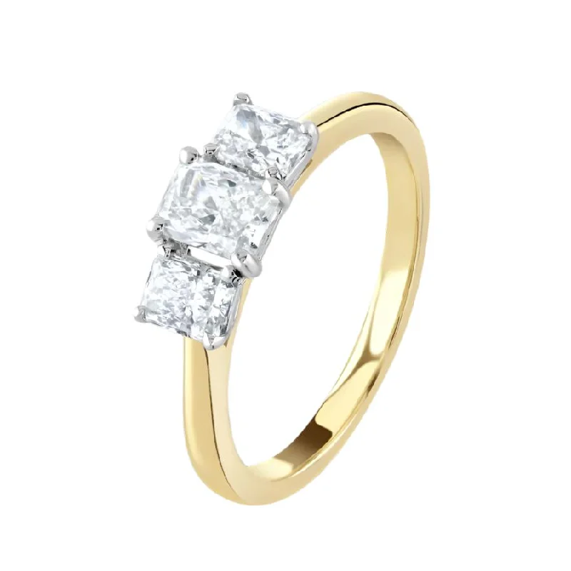 Pure eternity engagement rings-18ct Yellow Gold Radiant Cut Diamond Trilogy Ring