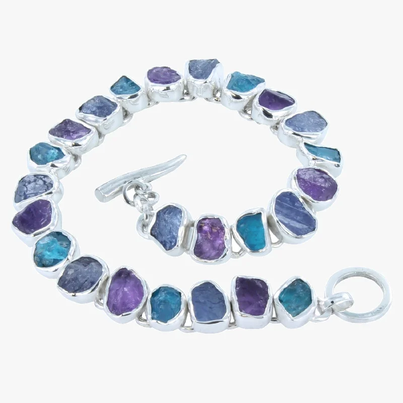 Surf charm bangles-Sterling Silver Rough Blue Stones Bracelet