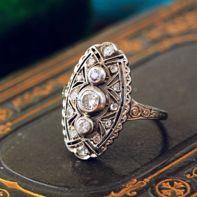 Wide gold rings-Beautiful Antique Vintage Platinum & Diamond Panel Ring