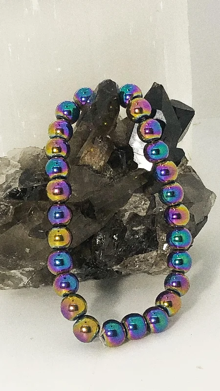 Clear gem bangles-Rainbow Hematite Stretchy Bracelet