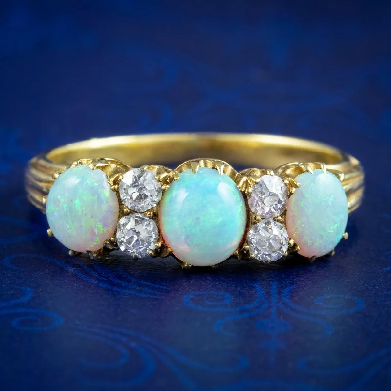 Fiber edge rings-Antique Victorian Opal Diamond Ring 1ct Of Opal