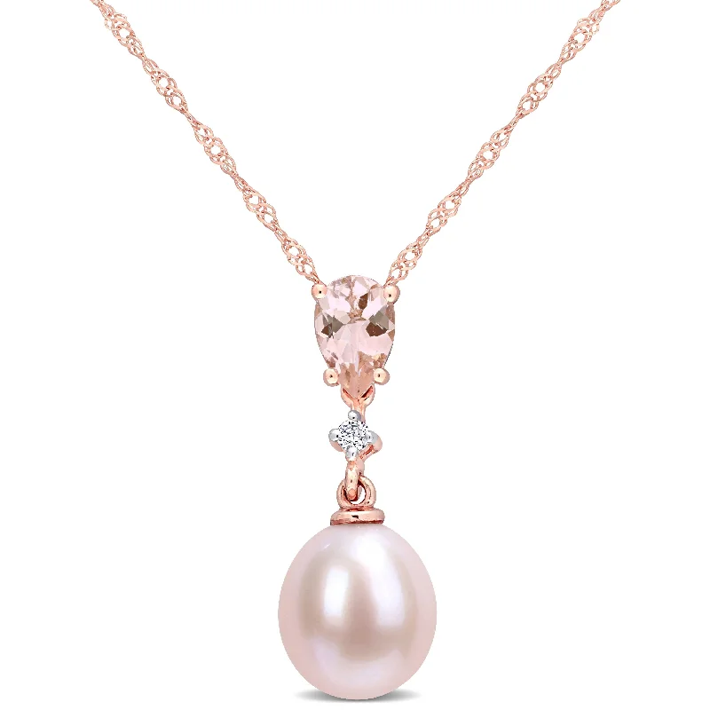 Miadora 10k Rose Gold Cultured FW Pink Pearl, Morganite & Diamond Accent Teardrop Necklace (9-9.5mm)