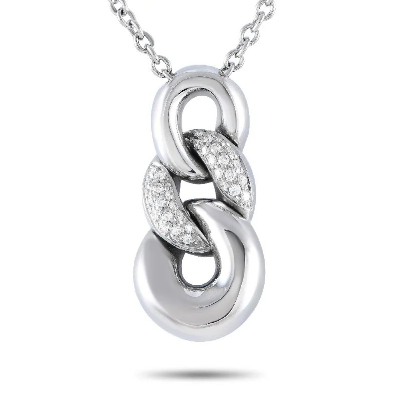 Bucherer White Gold 0.35ct Diamond Curb Link Pendant Necklace BU09-071224 Length 16 Inch