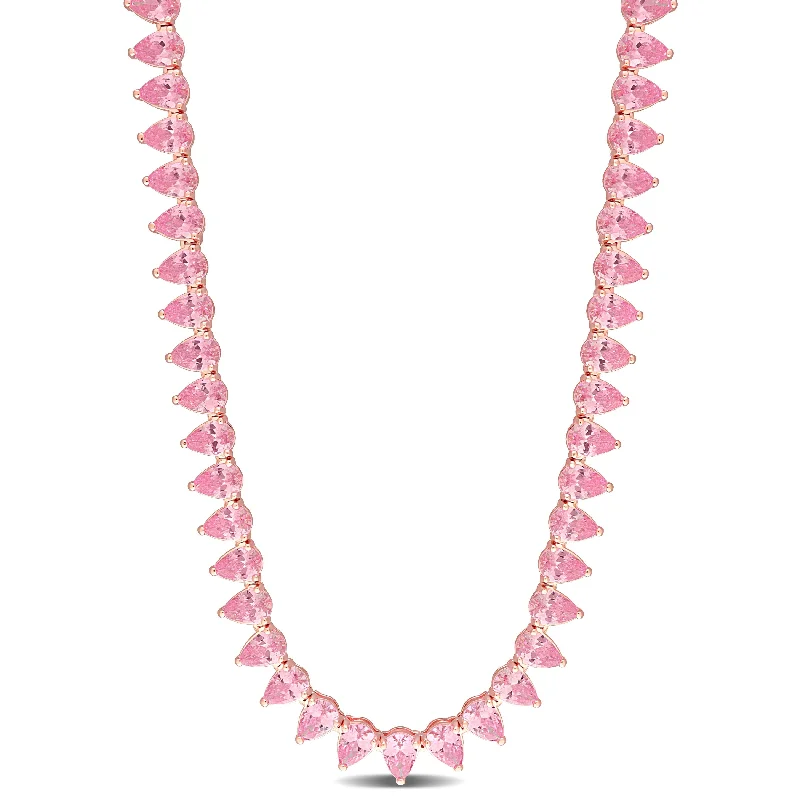 Miadora 44.5ct TGW Created Pink Sapphire Necklace in Rose Sterling Silver