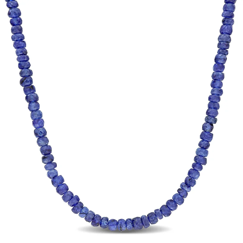 Miadora 26ct TGW Fancy-Cut Blue Sapphire Facetted Bead Necklace in Sterling Silver-17+2 in.