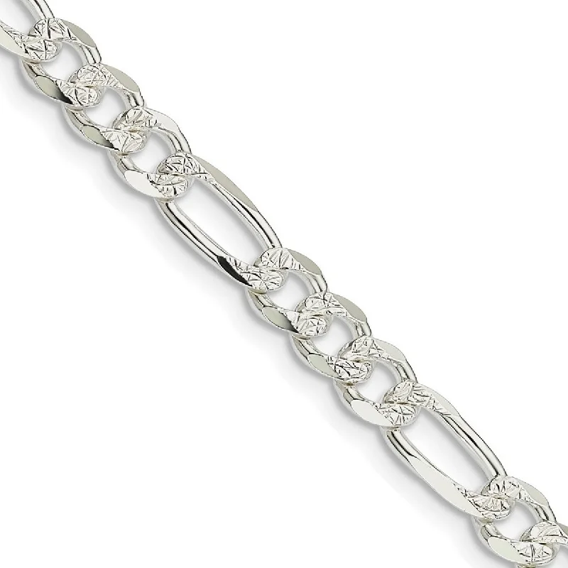 Curata 925 Sterling Silver 5.5mm Pave Flat Figaro Chain Necklace For Men