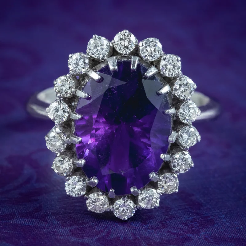 Joy charm rings-Vintage Amethyst Diamond Cluster Ring 6ct Amethyst