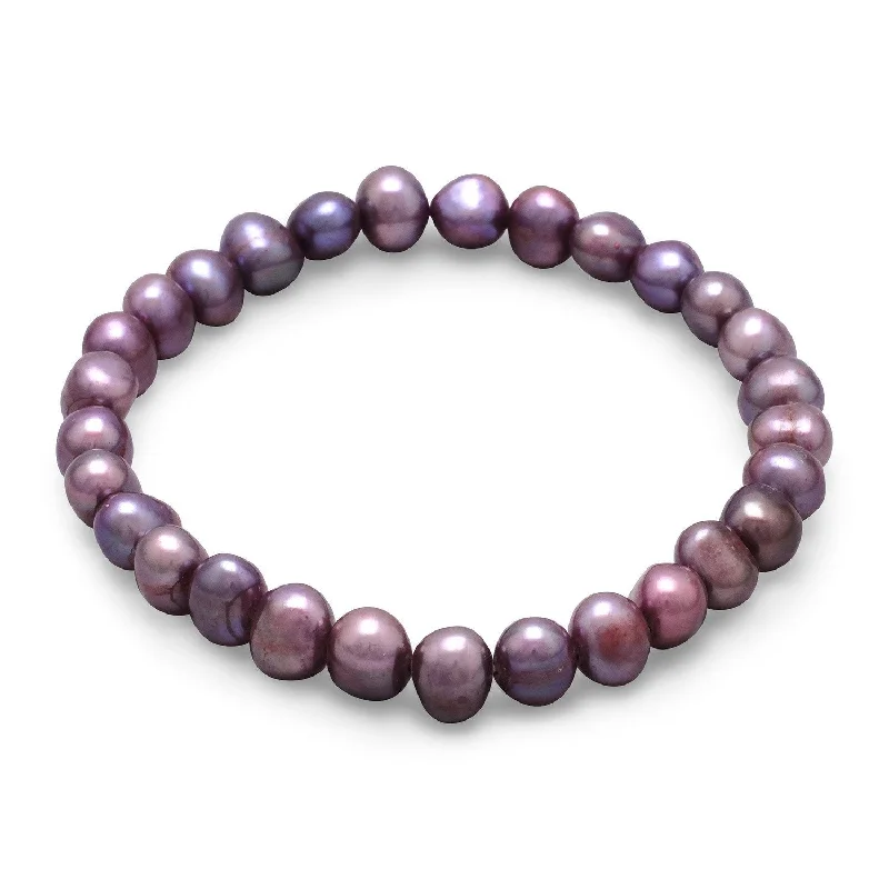 Curved gem bangles-Plum Cultured Freshwater Pearl Stretch Bracelet