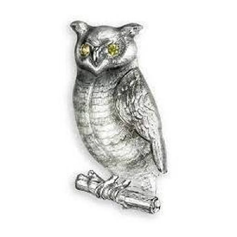 Matte gold engagement rings-Silver Yellow Sapphire Set Owl Brooch