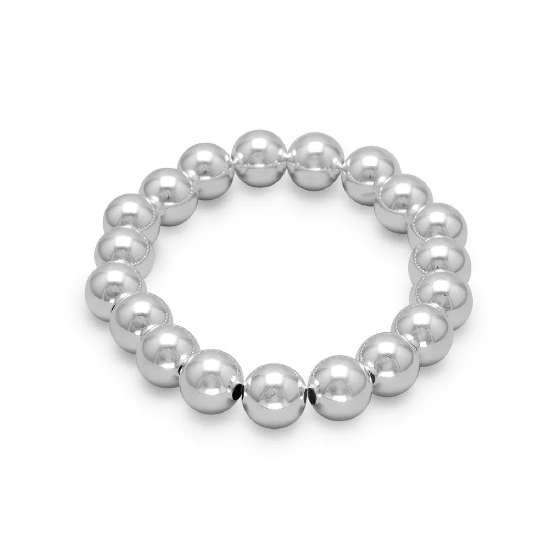 Light accent bangles-7" 10mm Sterling Silver Bead Stretch Bracelet