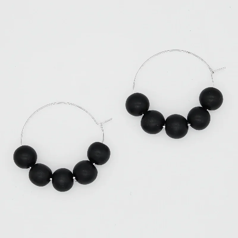 Thick stud earrings-Black Hoop Dangle Earring