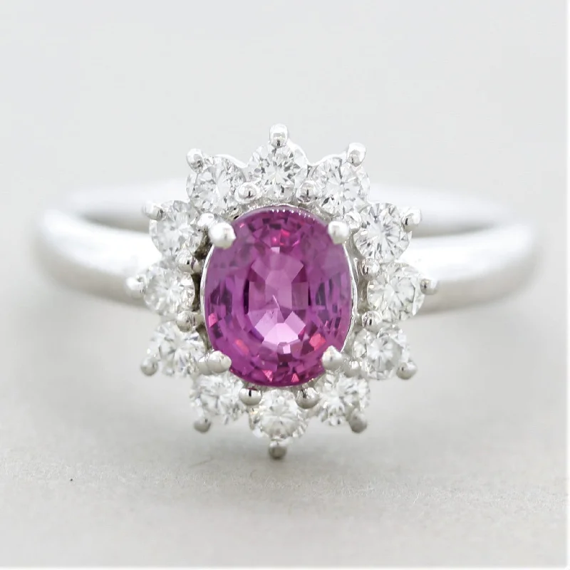 Crystal weave rings-Fine Pink Sapphire Diamond “Princess Diana” Platinum Ring