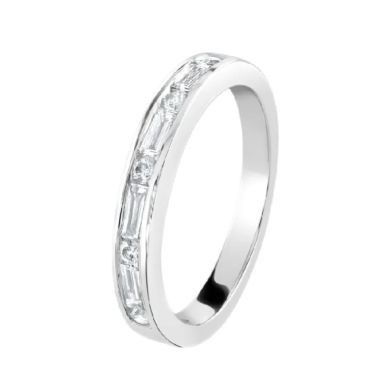 Twisted shank engagement rings-0.39ct Round Brilliant Cut & Baguette Cut Diamond 18ct White Gold Half Eternity Ring