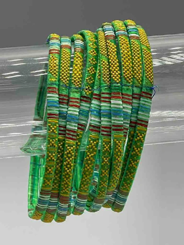 Sapphire gem bangles-Wide Finest Design Recycled Plastic Bracelet - Green & Yellow