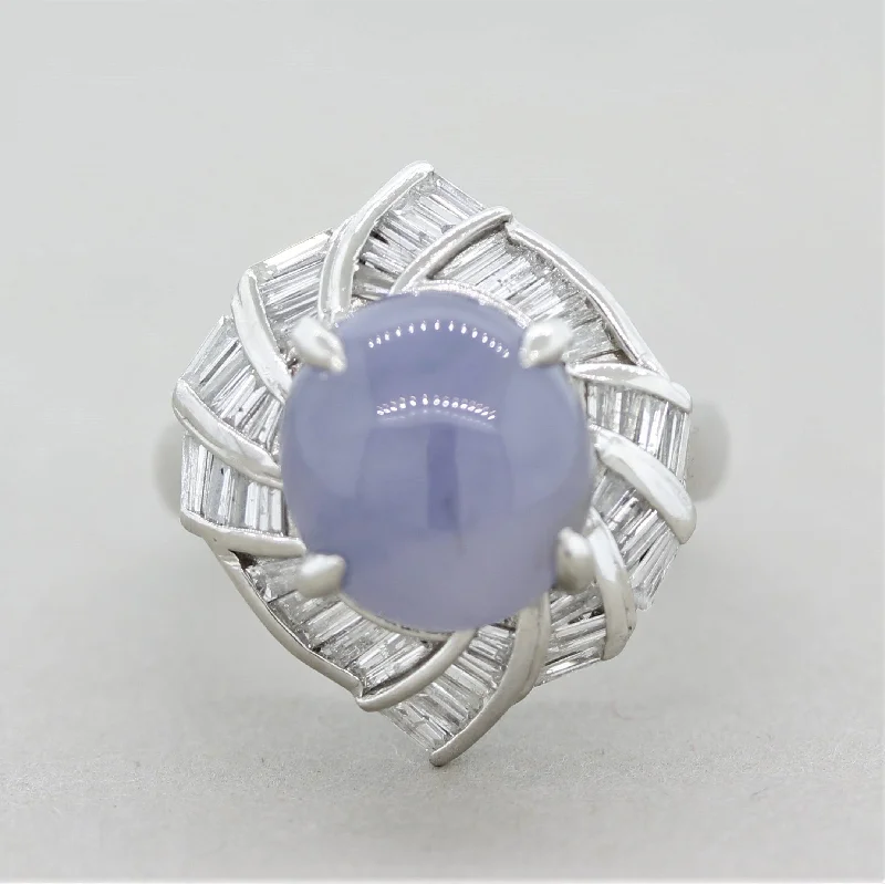 Vivid druzy rings-Violet-Blue Jadeite Jade Diamond Platinum Swirl Ring