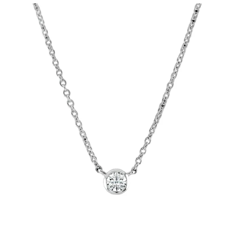 Teardrop gem engagement rings-18ct White Gold Rubover Set 0.10ct Round Brilliant Cut Diamond Pendant & Chain