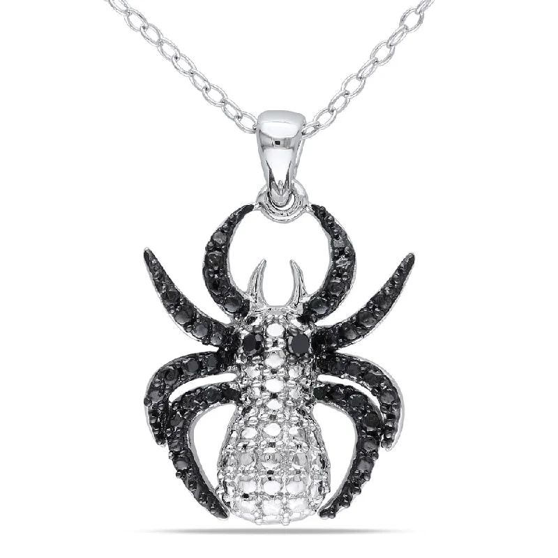 Miadora Sterling Silver Black Diamond Spider Necklace