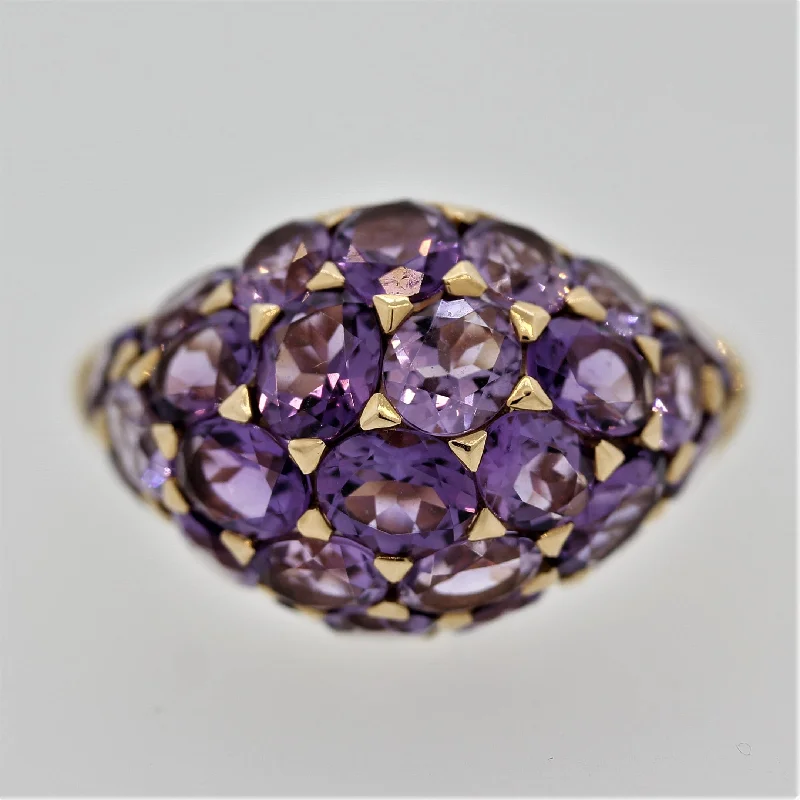 Sleek band rings-Amethyst Dome Gold Ring