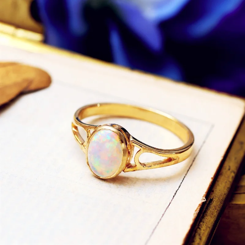 Java tile rings-Edwardian Style Fiery Crystal Opal Ring