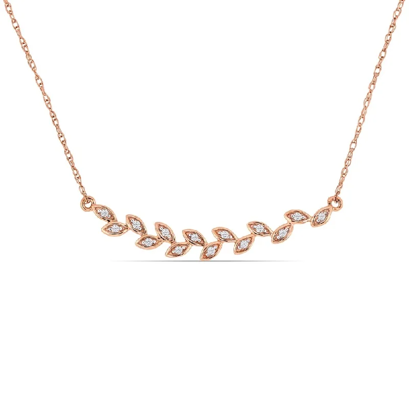 Miadora 10k Rose Gold Diamond Stationed Bar Leaf Necklace