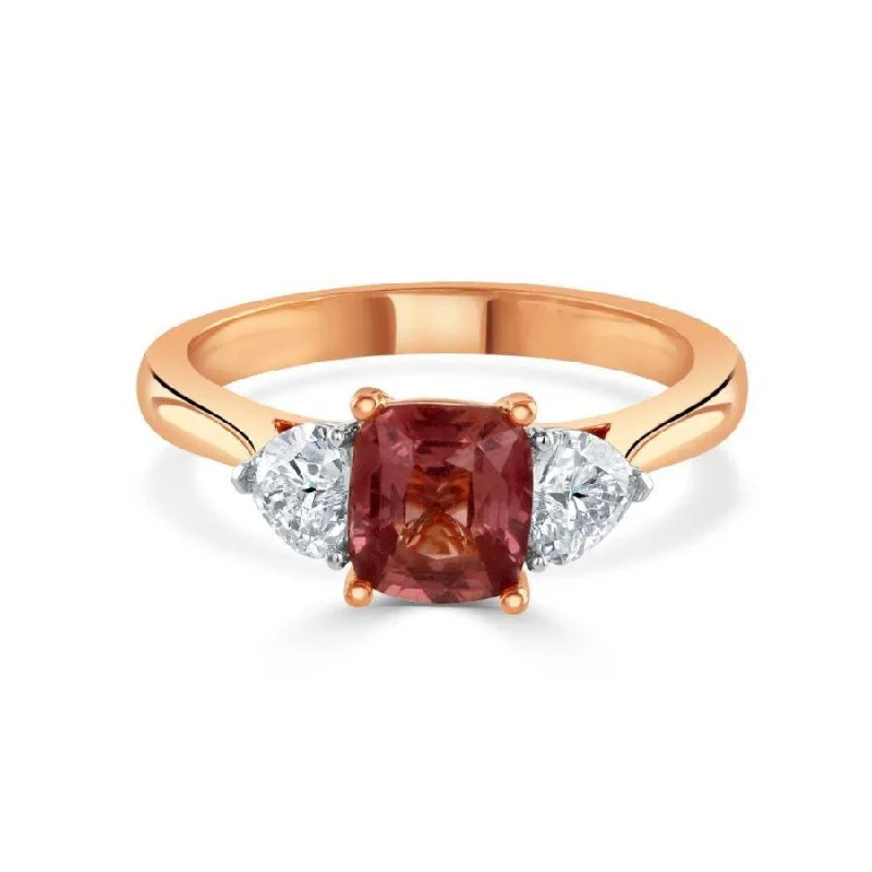 Engraved name engagement rings-18ct Rose Gold Madagascan Pink Sapphire & Diamond Trilogy Ring