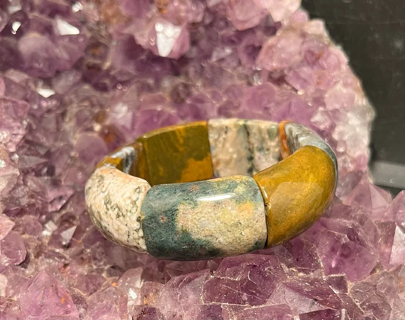 Chunky stone bangles-Ocean Jasper aka Fish Eye Jasper Double Strand Stretchy Bracelet