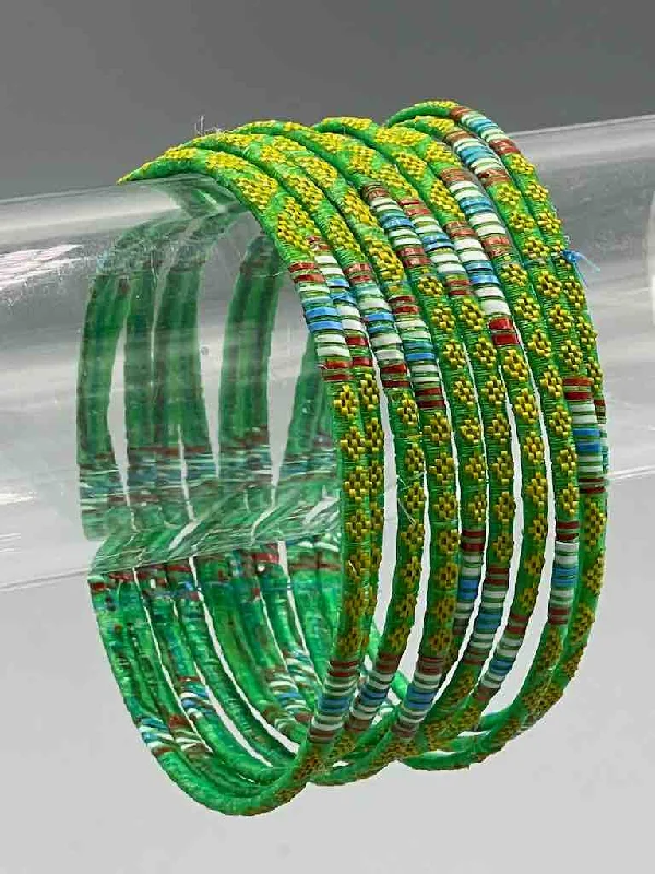 Solid chain bangles-Wide Finest Design Recycled Plastic Bracelet - Green & Yellow