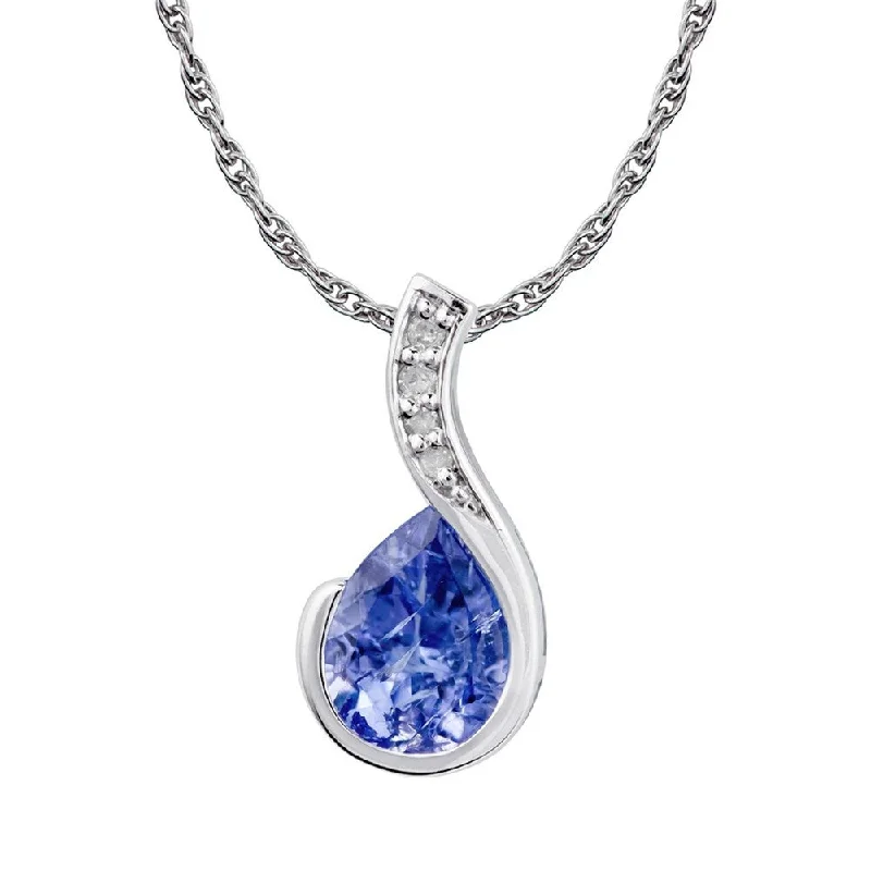 Viducci 10k White Gold Genuine Pear-Shape Tanzanite and Diamond Drop Pendant Necklace